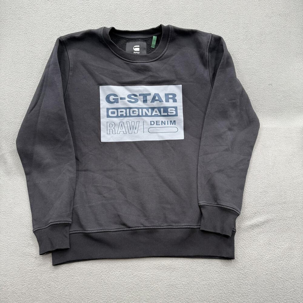 G-Star Raw Sweatshirt Mens Large Black Originals Raw Denim Logo Crewneck